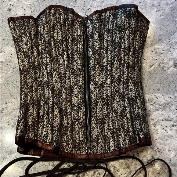 Source Unknown Tops - Vintage Victorian Brocade Corset - Gold & Brown Damask - Steel Boned - Size 20